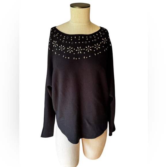 LIV Milano Women’s Beaded Embellished Black Dolman Sleeve Sweater Sz M - Picture 1 of 10